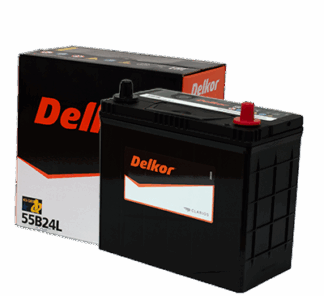 Batería Delkor 55B24L con caja – compacta y confiable para autos livianos.