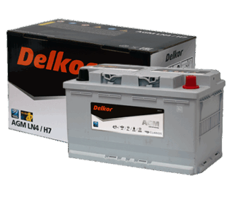 Batería Delkor AGM80 L4 con caja – tecnología AGM para vehículos modernos.